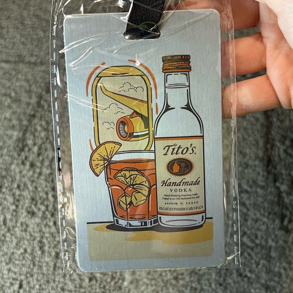 Tito’s Handmade Vodka Metal Luggage Tag Leather Strap Alcohol Booze Drinking - Picture 3 of 6